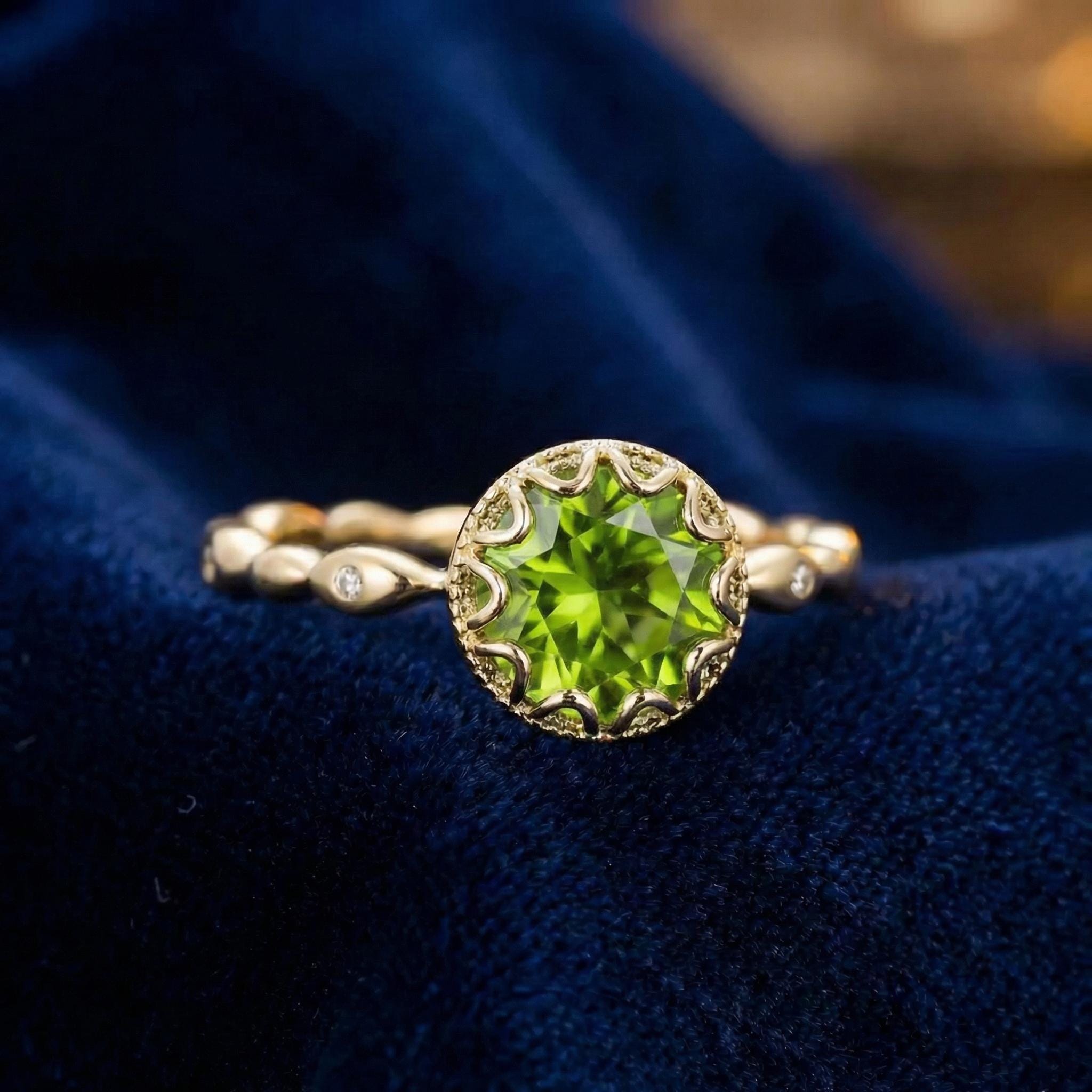 2ct Peridot Ring, Vintage Round Cut Peridot Ring,  Antique Wedding Women's Ring, Art Deco Engagement Ring, August Birthstone
