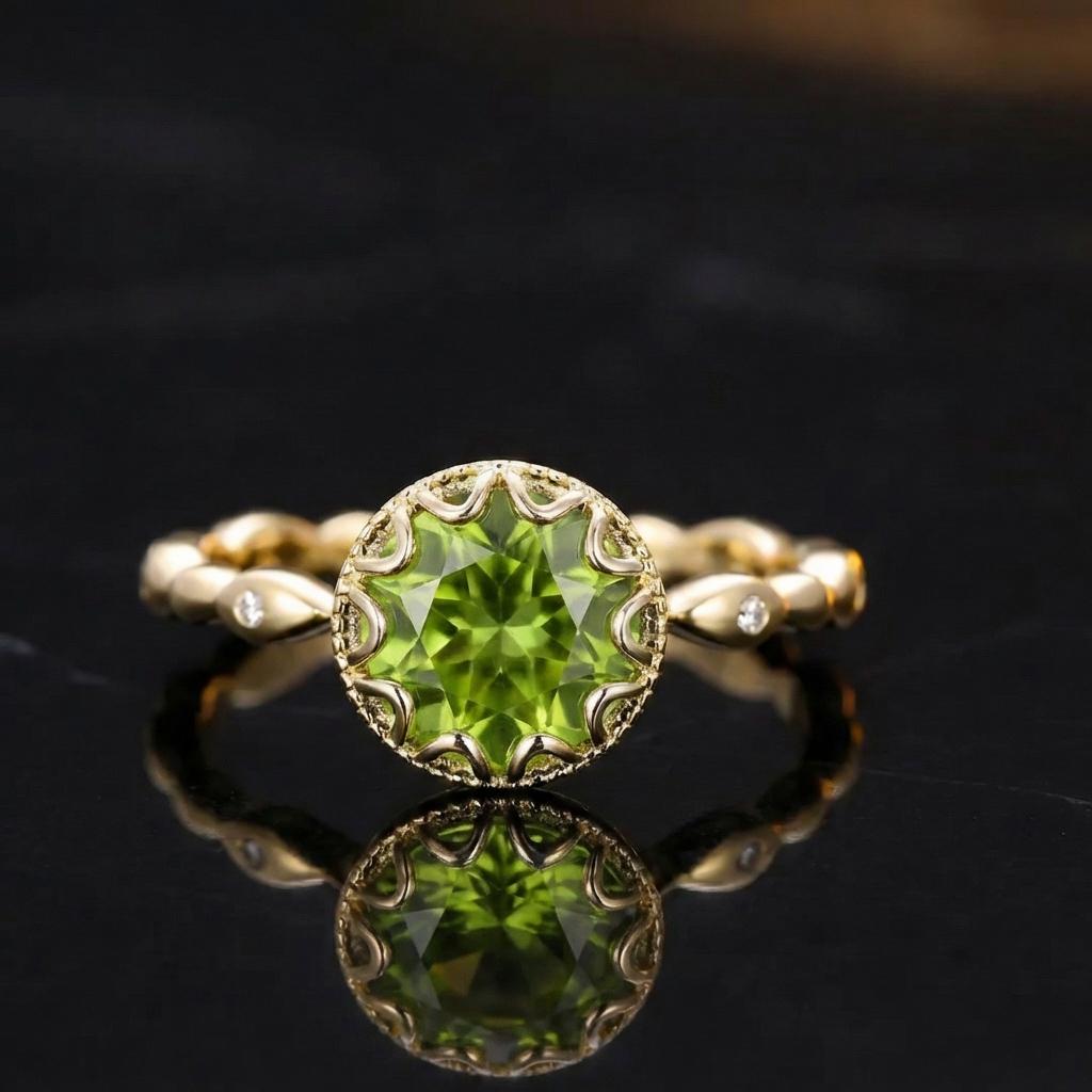 2ct Peridot Ring, Vintage Round Cut Peridot Ring,  Antique Wedding Women's Ring, Art Deco Engagement Ring, August Birthstone
