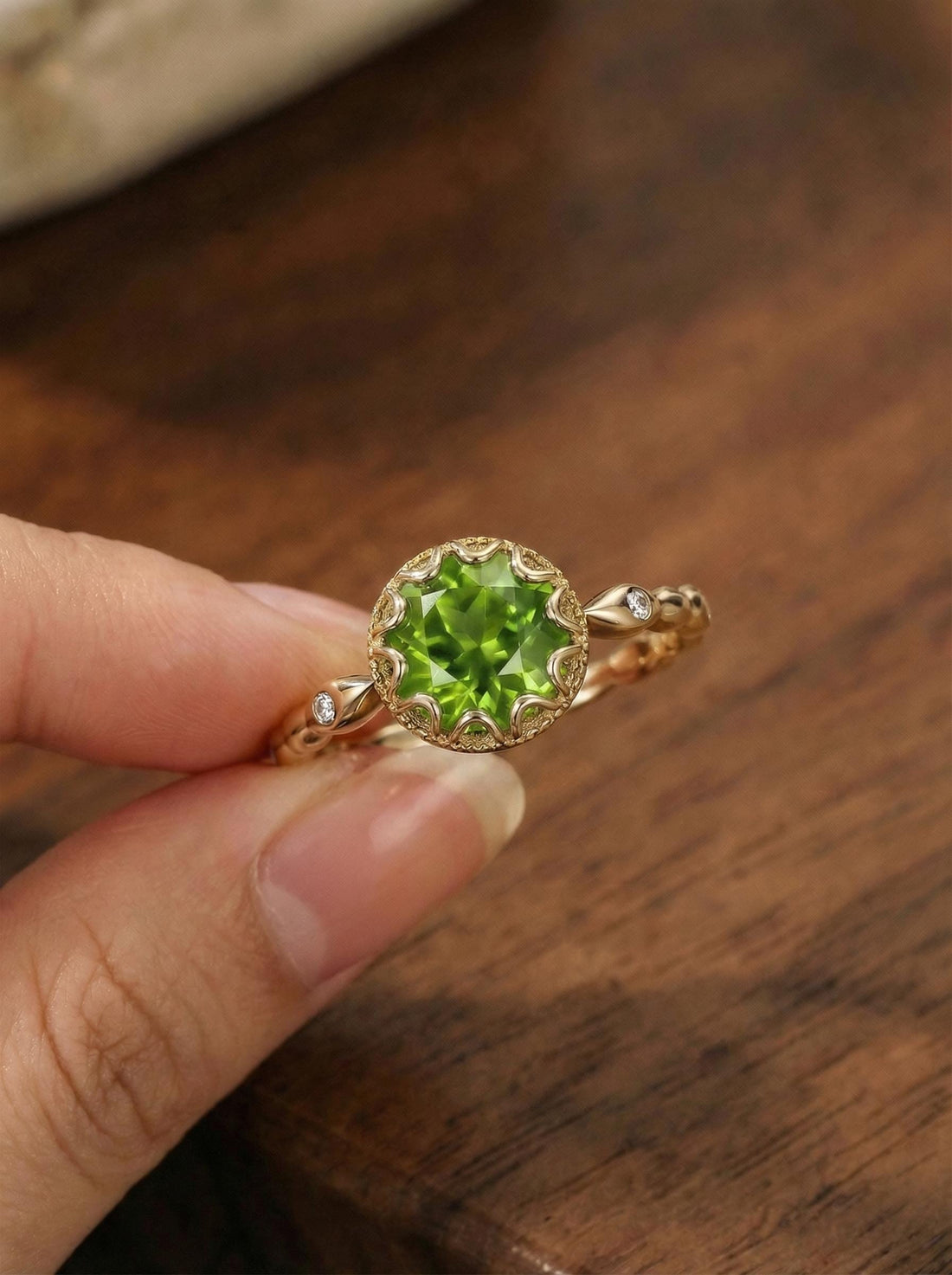 2ct Peridot Ring, Vintage Round Cut Peridot Ring,  Antique Wedding Women's Ring, Art Deco Engagement Ring, August Birthstone