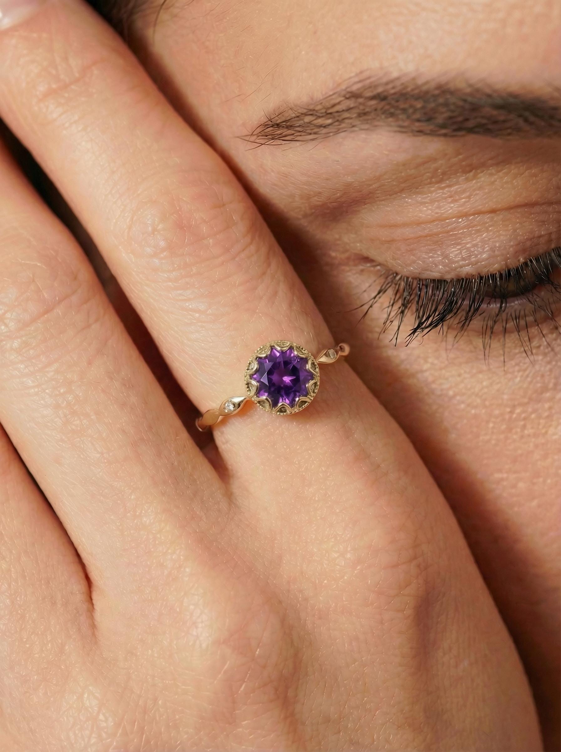 1ct - 2ct Amethyst Ring, Vintage Round Cut Amethyst Ring, Antique Wedding Women's Ring, Art Deco Engagement Ring, February Birthstone
