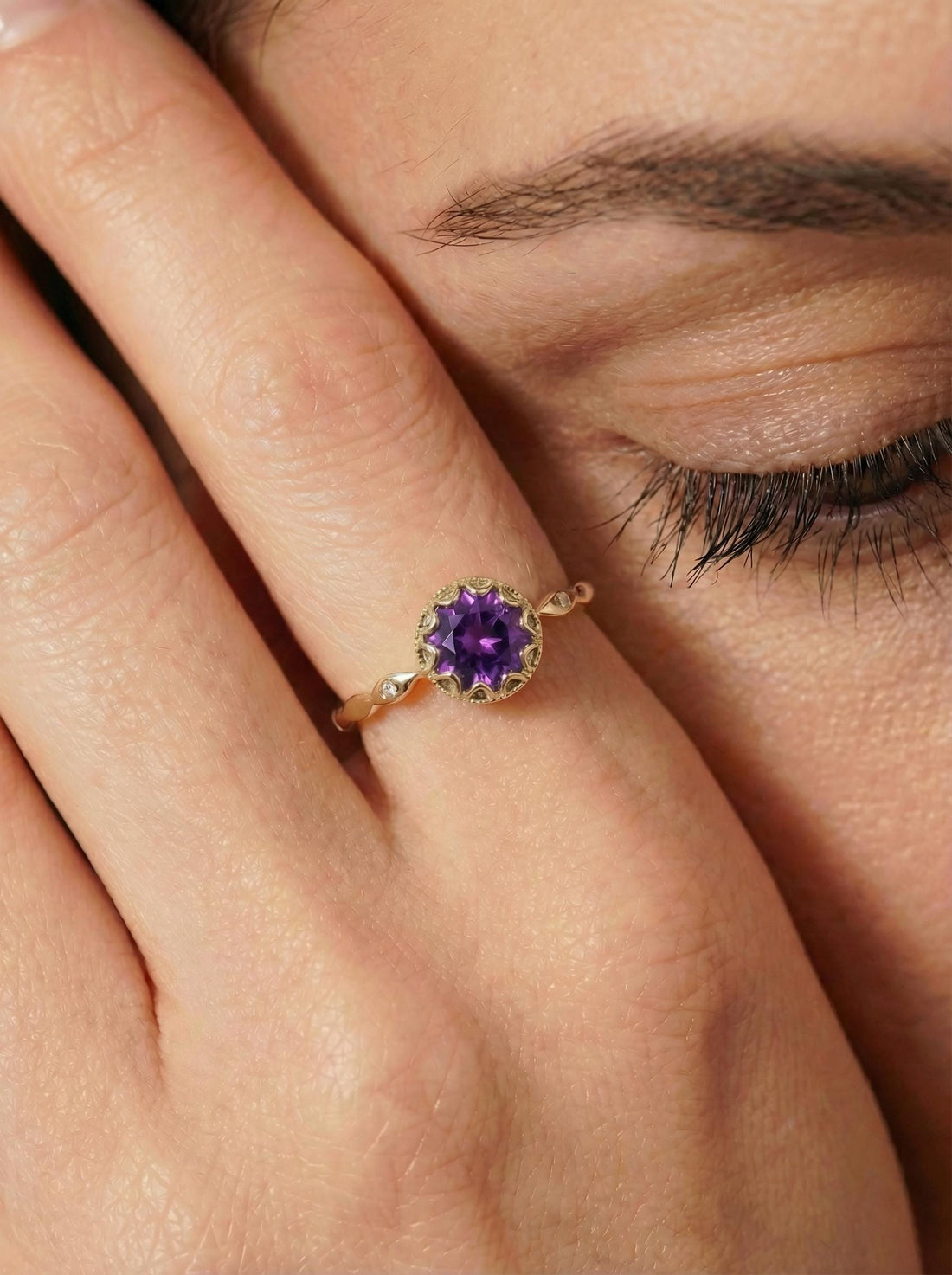 1ct - 2ct Amethyst Ring, Vintage Round Cut Amethyst Ring, Antique Wedding Women's Ring, Art Deco Engagement Ring, February Birthstone