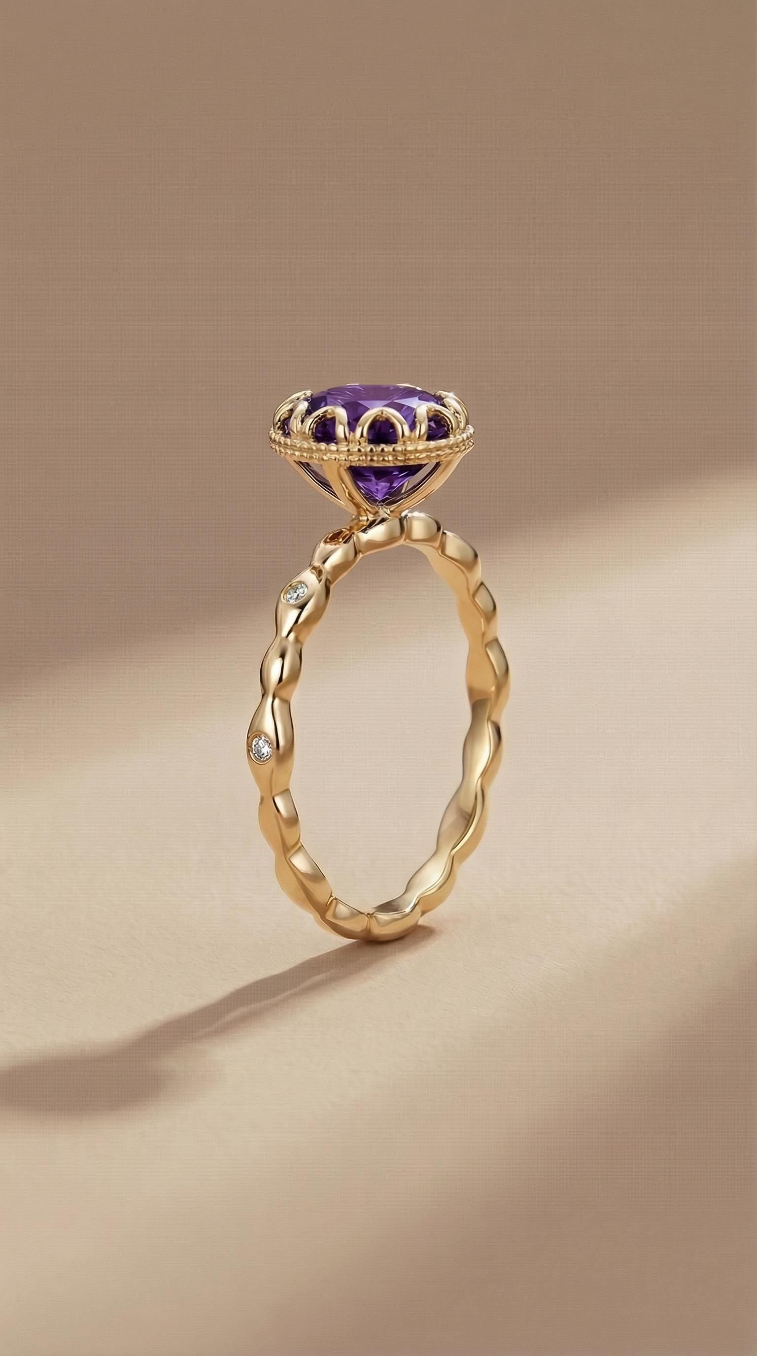 1ct - 2ct Amethyst Ring, Vintage Round Cut Amethyst Ring, Antique Wedding Women's Ring, Art Deco Engagement Ring, February Birthstone