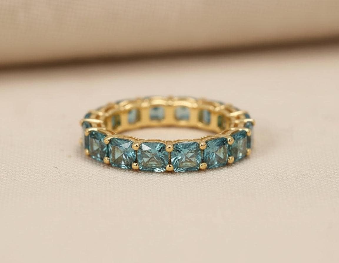 Cushion Cut Alexandrite Wedding Band, Full Eternity Stacking Ring for Women, 18K Gold Matching Ring, June Birthstone Gift