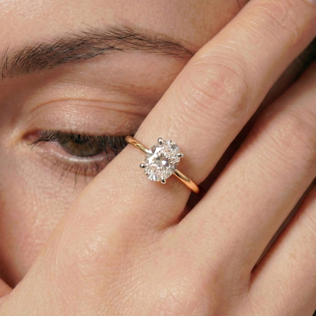 1.25ct - 5.81ct Oval Cut Simulated Diamond Ring, Two-Tone Yellow Gold Vermeil Solitaire, Dainty Travel Engagement Ring, Silver Promise Ring