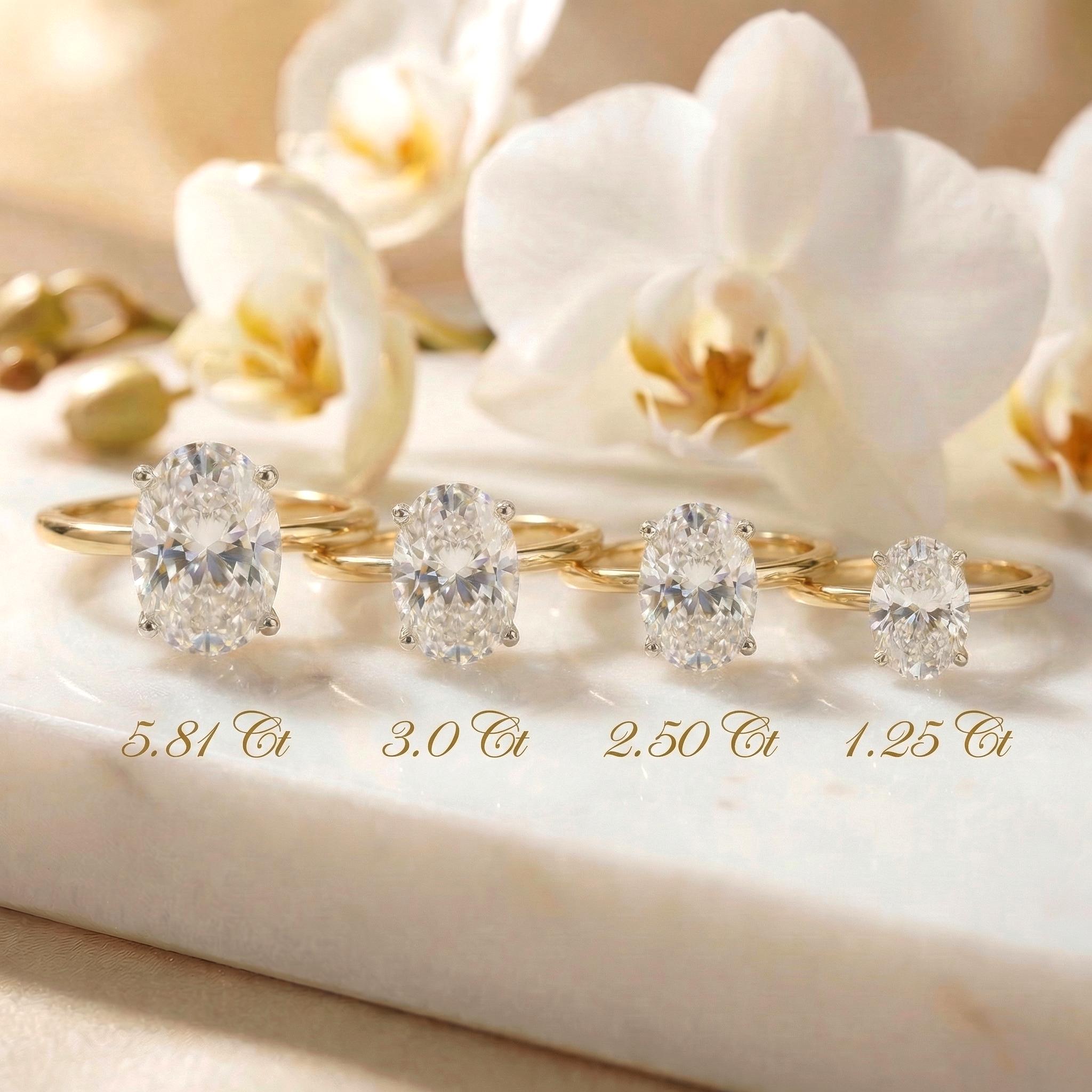 1.25ct - 5.81ct Oval Cut Simulated Diamond Ring, Two-Tone Yellow Gold Vermeil Solitaire, Dainty Travel Engagement Ring, Silver Promise Ring