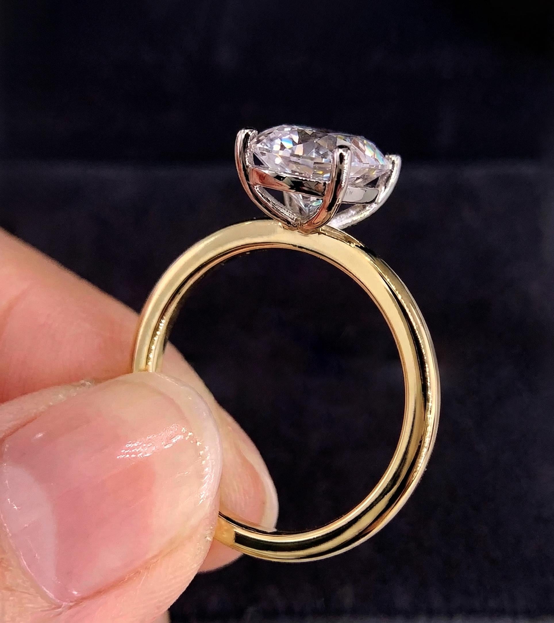 1.25ct - 5.81ct Oval Cut Simulated Diamond Ring, Two-Tone Yellow Gold Vermeil Solitaire, Dainty Travel Engagement Ring, Silver Promise Ring
