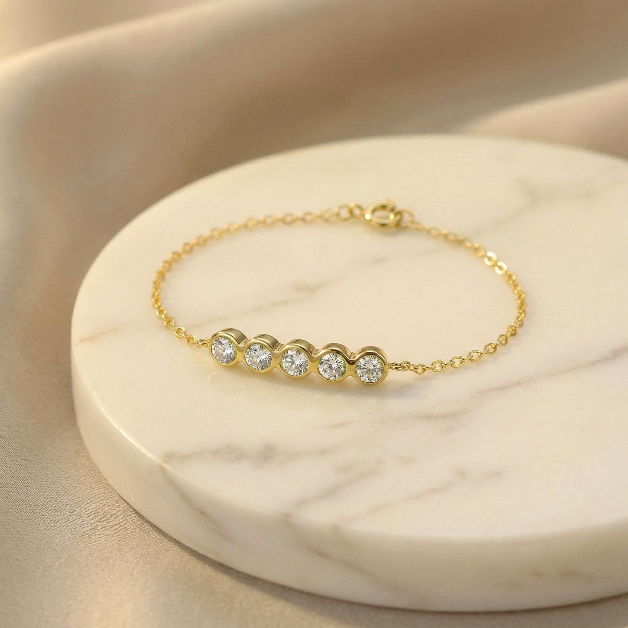 Lab Grown Diamond Bracelet, 14K Gold Bezel Station Chain Bracelet, Minimalist Bridal Jewelry, Bridesmaid Gift for Her