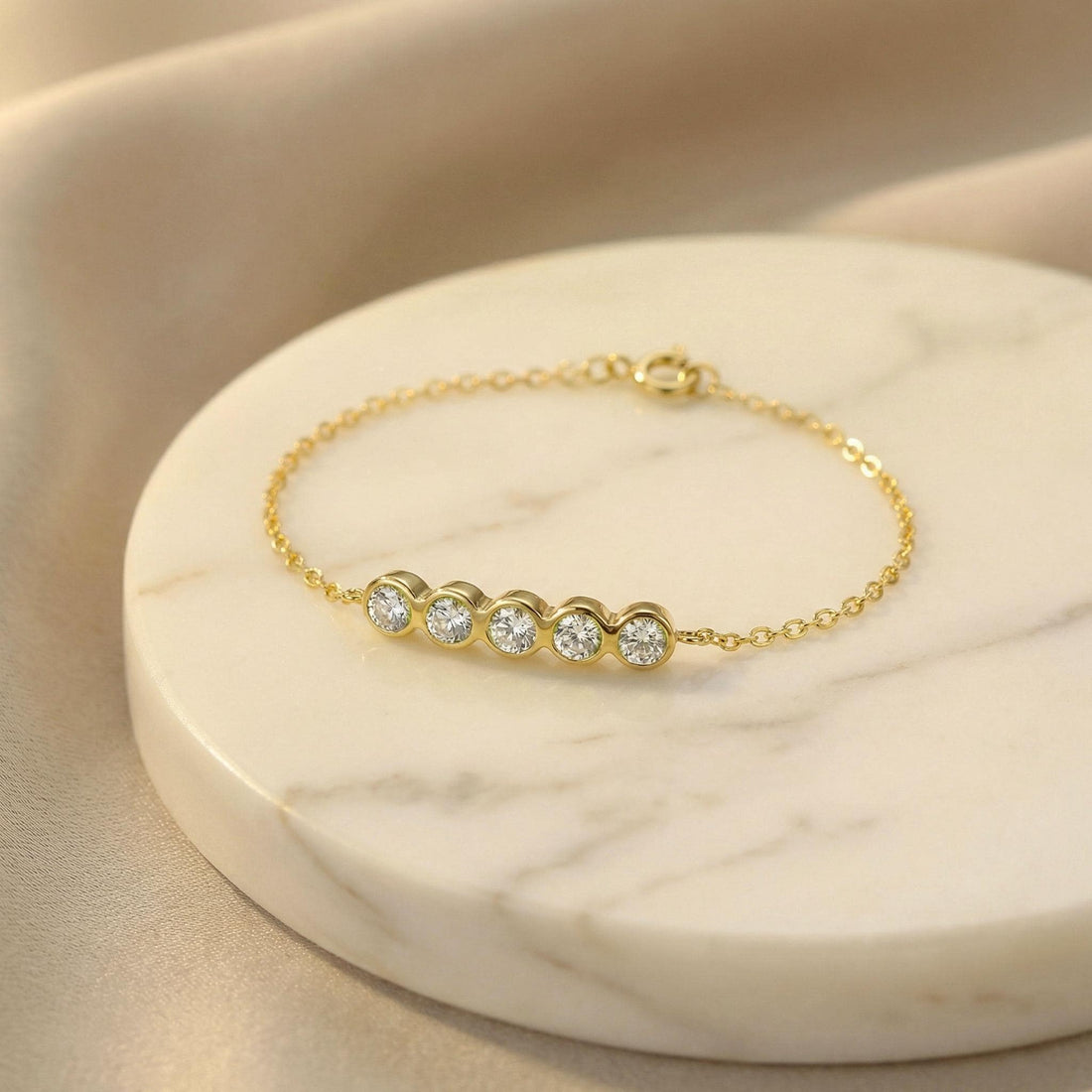 Lab Grown Diamond Bracelet, 14K Gold Bezel Station Chain Bracelet, Minimalist Bridal Jewelry, Bridesmaid Gift for Her