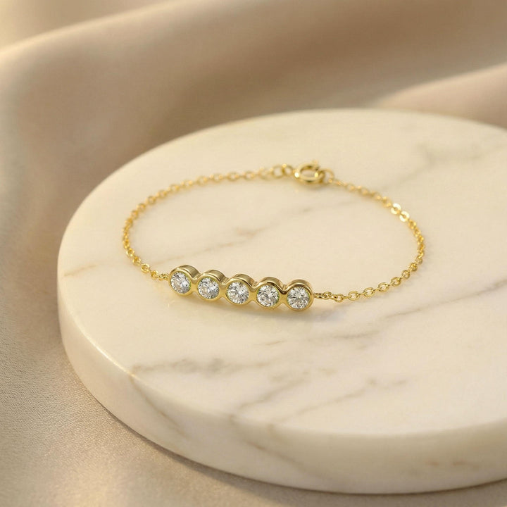 Lab Grown Diamond Bracelet, 14K Gold Bezel Station Chain Bracelet, Minimalist Bridal Jewelry, Bridesmaid Gift for Her