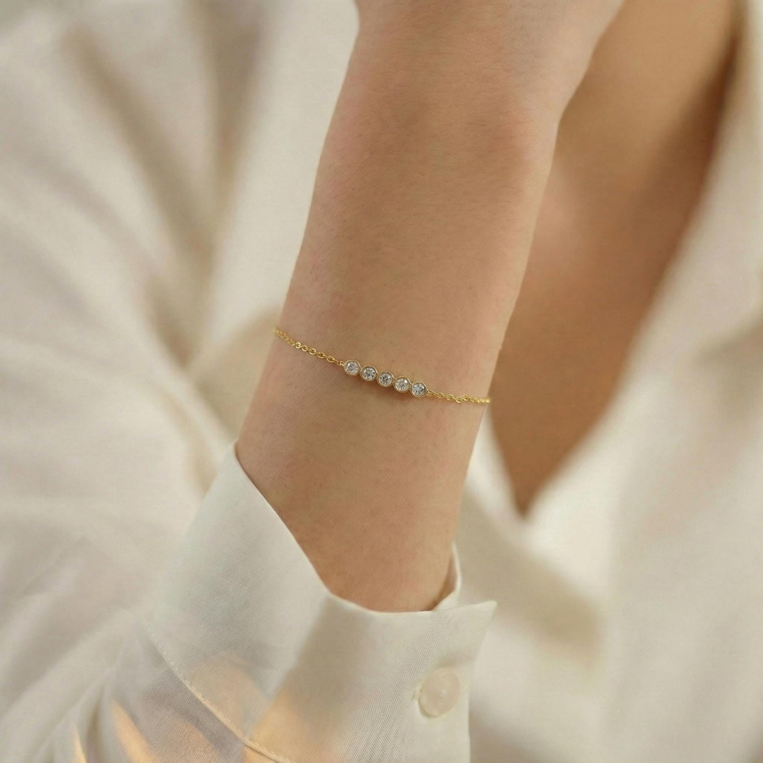 Lab Grown Diamond Bracelet, 14K Gold Bezel Station Chain Bracelet, Minimalist Bridal Jewelry, Bridesmaid Gift for Her