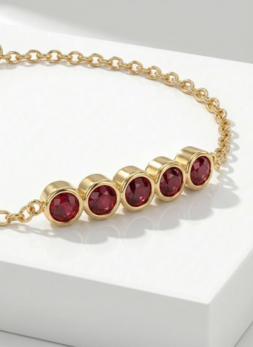 Garnet Bracelet Gold Bridesmaid Gift and January Birthstone Jewelry 14k Solid Gold Bezel Set Deep Red Gemstone Station Chain For Her