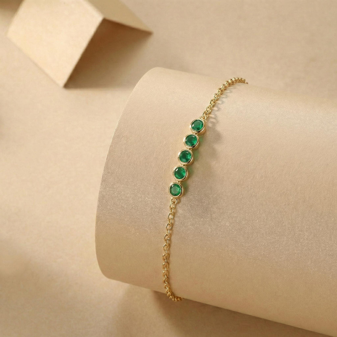 Emerald Birthstone Bracelet, May Birthstone Jewelry, Dainty Gold Bezel Set Bracelet, Personalized Bridesmaid Gift for Her