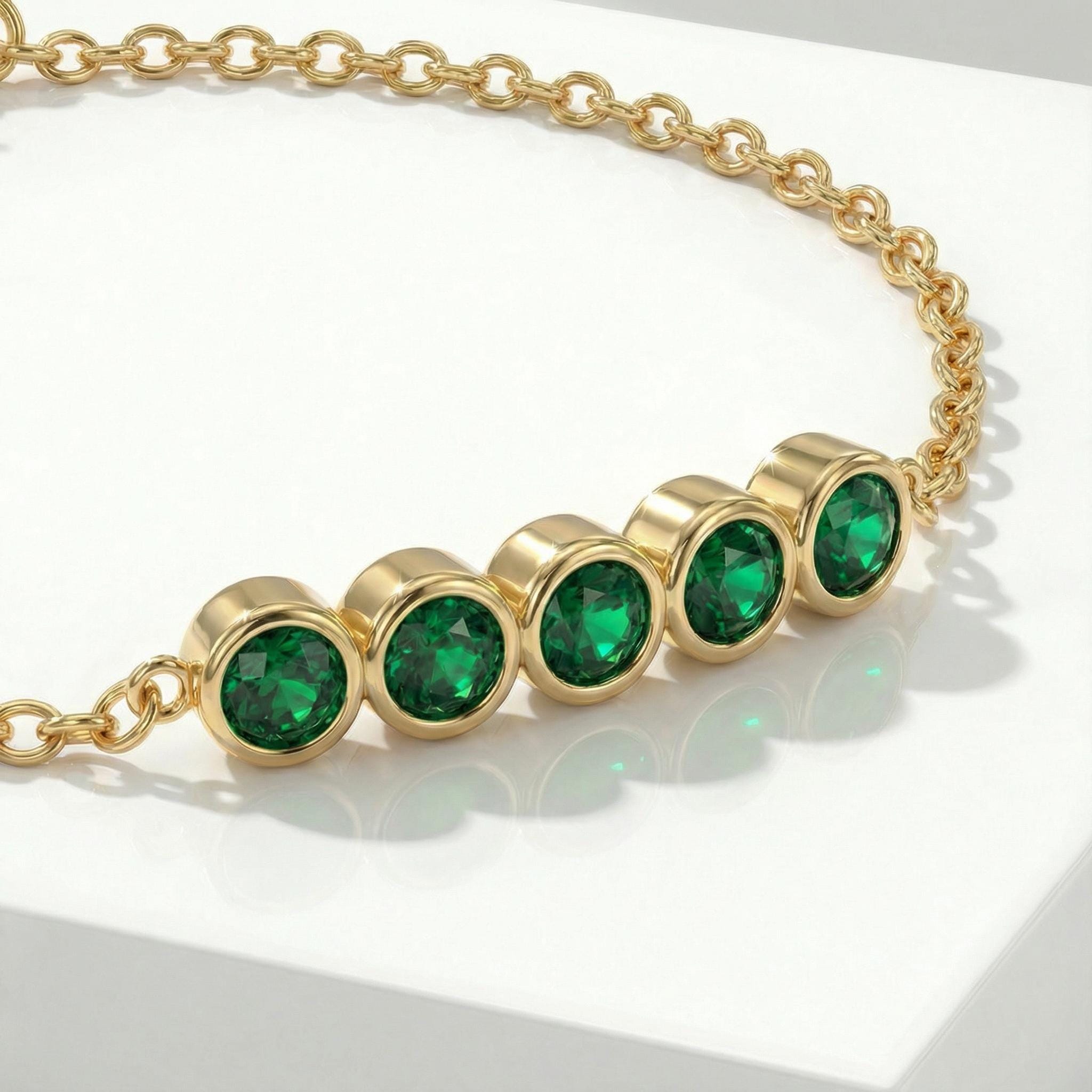 Emerald Birthstone Bracelet, May Birthstone Jewelry, Dainty Gold Bezel Set Bracelet, Personalized Bridesmaid Gift for Her