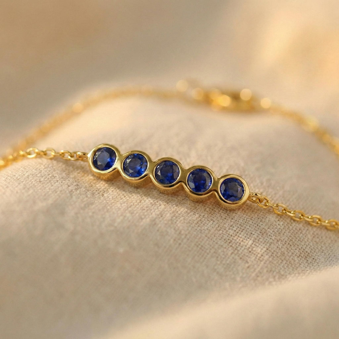 Blue Sapphire Birthstone Bracelet, September Birthstone Jewelry, Dainty Gold Station Chain, Bridesmaid Gift for Her