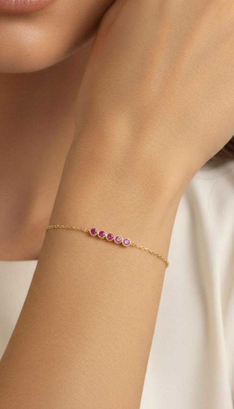 Pink Tourmaline Bracelet Bridesmaid Gift For Her 14k Gold Bezel Set Jewelry October Birthstone Present