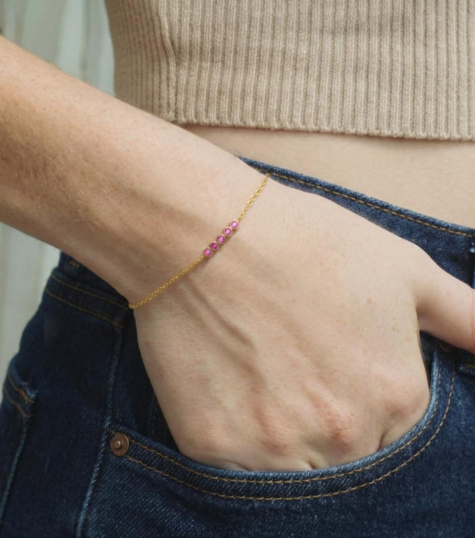 Pink Tourmaline Bracelet Bridesmaid Gift For Her 14k Gold Bezel Set Jewelry October Birthstone Present