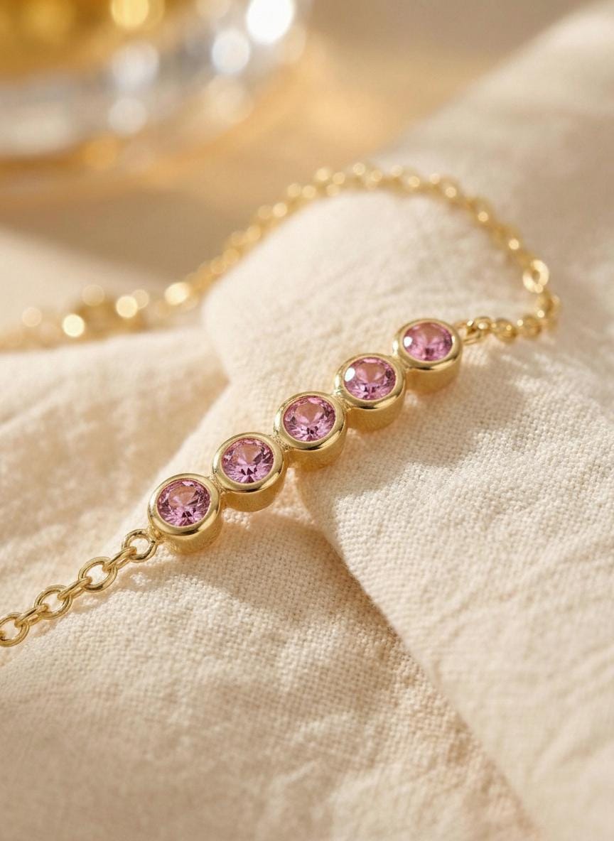 Pink Tourmaline Bracelet Bridesmaid Gift For Her 14k Gold Bezel Set Jewelry October Birthstone Present