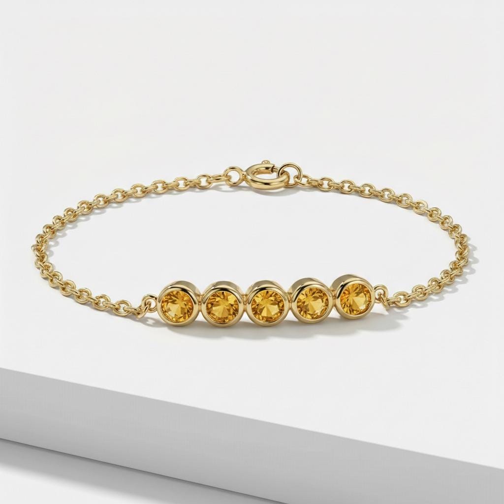 Citrine Birthstone Bracelet, November Birthstone Jewelry, Dainty Gold Station Chain, Personalized Bridesmaid Gift for Her