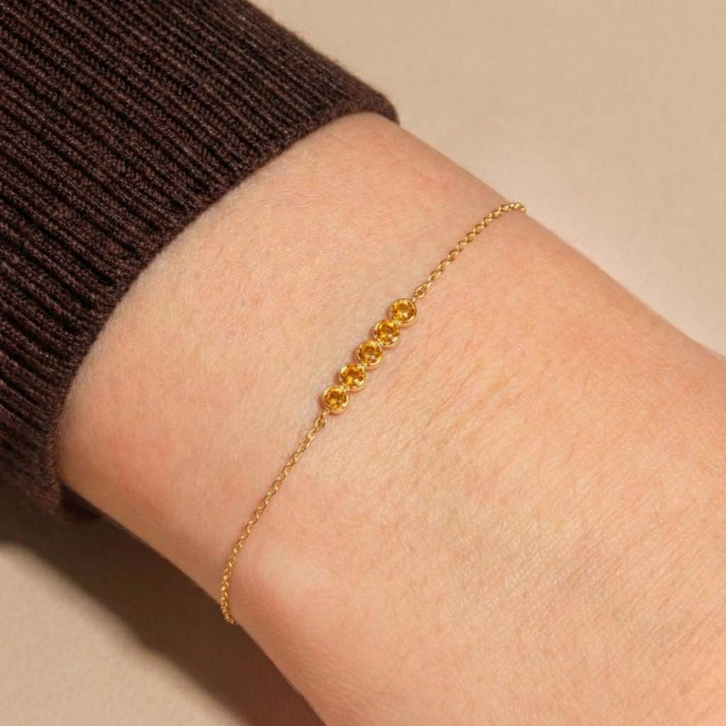 Citrine Birthstone Bracelet, November Birthstone Jewelry, Dainty Gold Station Chain, Personalized Bridesmaid Gift for Her