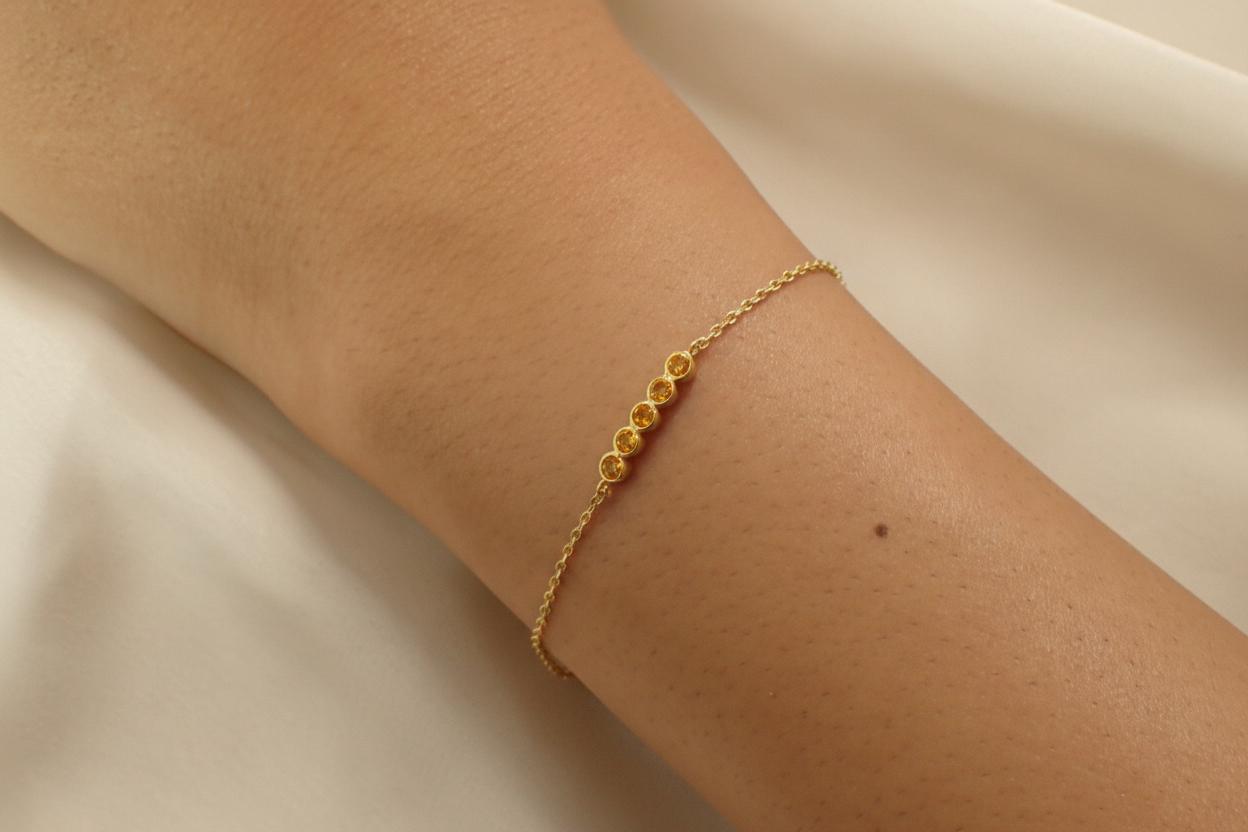 Citrine Birthstone Bracelet, November Birthstone Jewelry, Dainty Gold Station Chain, Personalized Bridesmaid Gift for Her