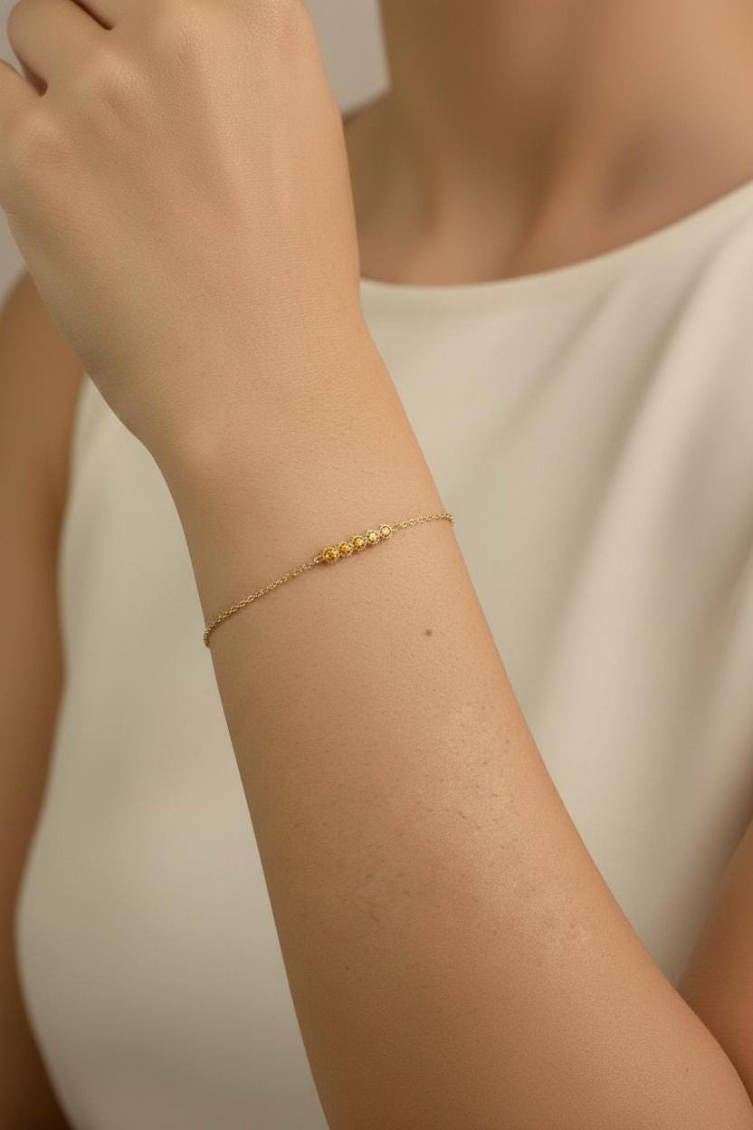 Citrine Birthstone Bracelet, November Birthstone Jewelry, Dainty Gold Station Chain, Personalized Bridesmaid Gift for Her