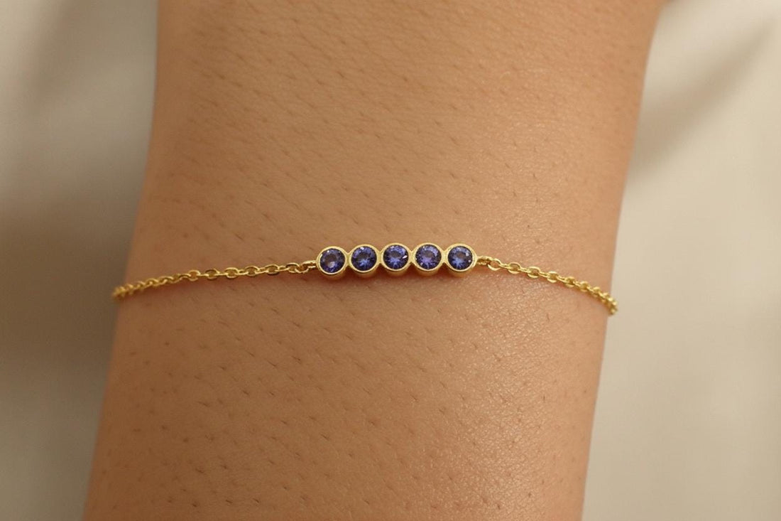 Tanzanite Birthstone Bracelet, December Birthstone Jewelry, Dainty Gold Chain Bracelet, Personalized Bridesmaid Gift for Her