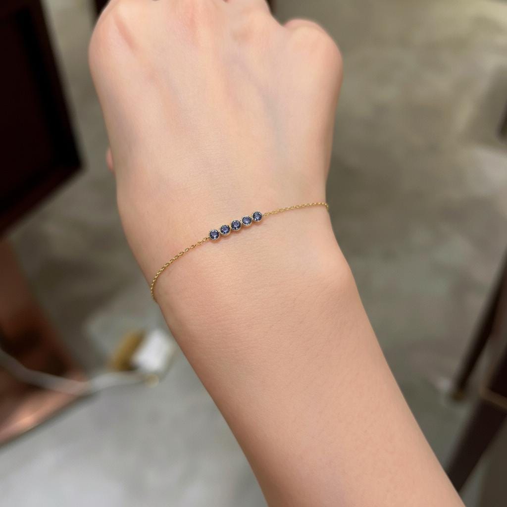 Tanzanite Birthstone Bracelet, December Birthstone Jewelry, Dainty Gold Chain Bracelet, Personalized Bridesmaid Gift for Her