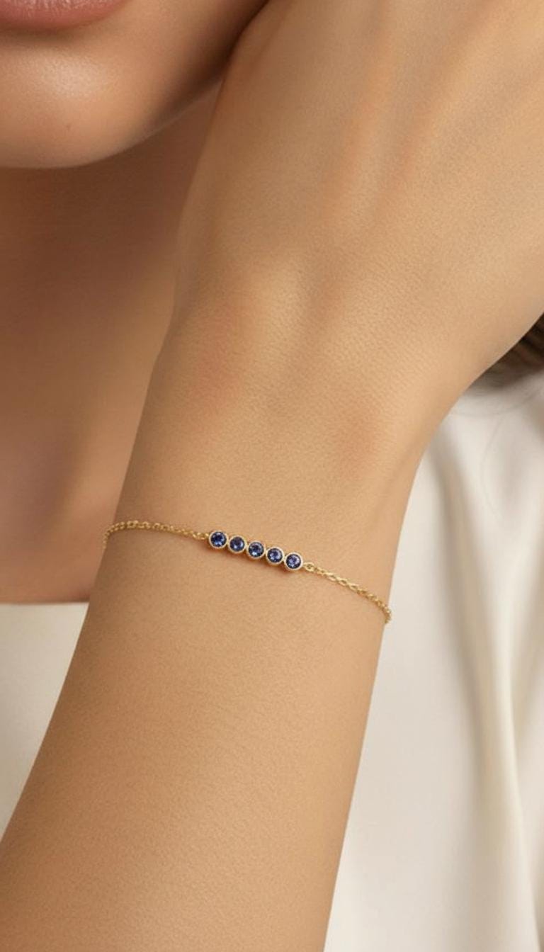 Tanzanite Birthstone Bracelet, December Birthstone Jewelry, Dainty Gold Chain Bracelet, Personalized Bridesmaid Gift for Her
