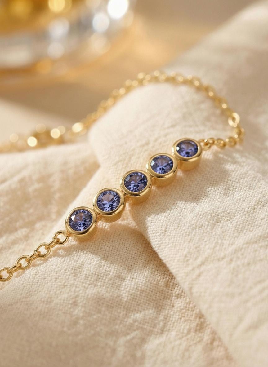 Tanzanite Birthstone Bracelet, December Birthstone Jewelry, Dainty Gold Chain Bracelet, Personalized Bridesmaid Gift for Her