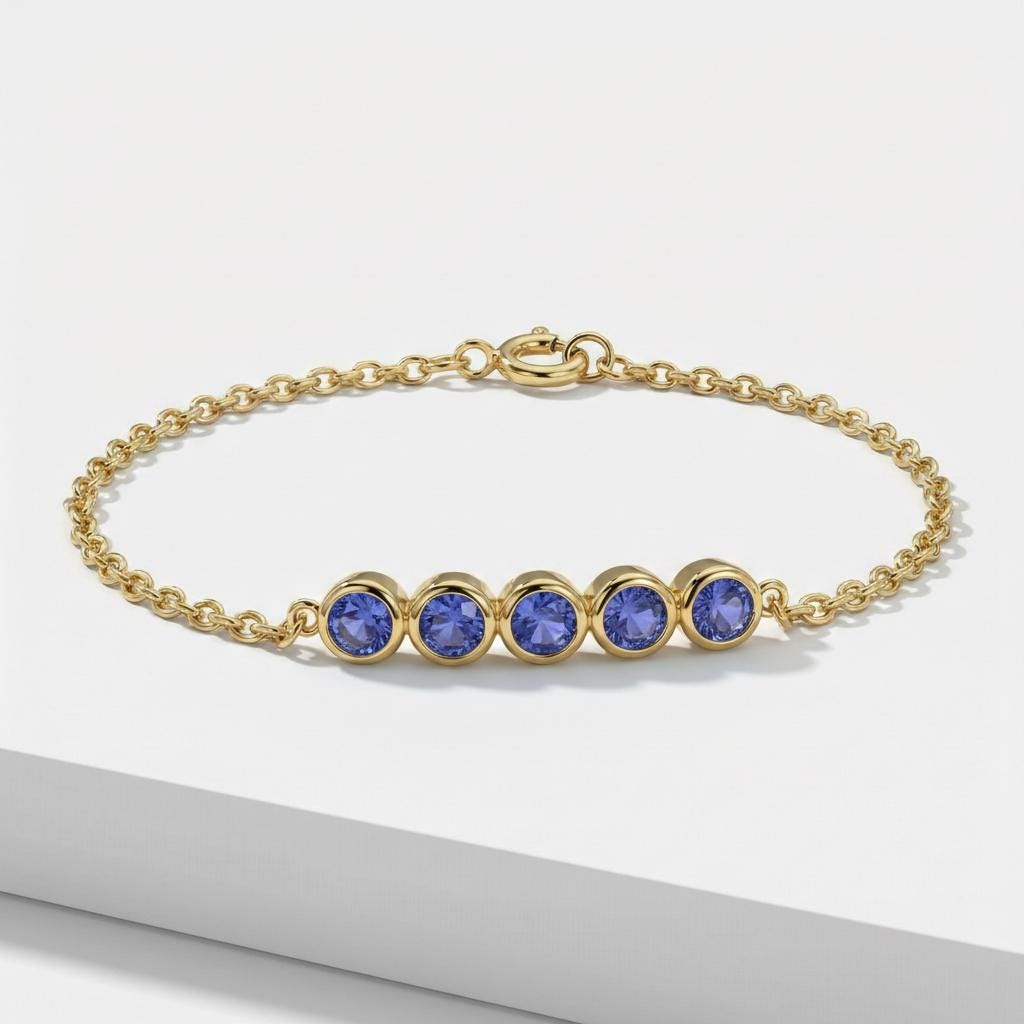 Tanzanite Birthstone Bracelet, December Birthstone Jewelry, Dainty Gold Chain Bracelet, Personalized Bridesmaid Gift for Her
