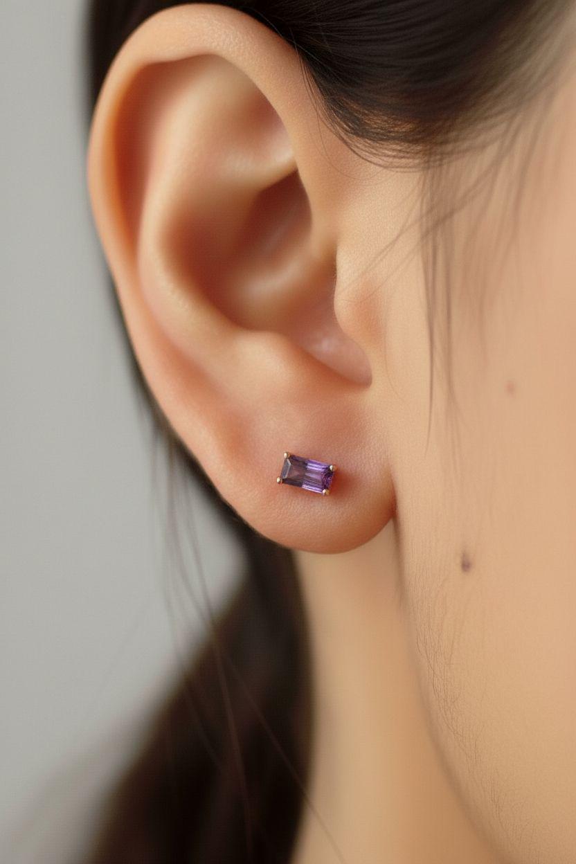 Amethyst Stud Earrings, February Birthstone Jewelry, Dainty Purple Gemstone Studs, Minimalist Birthday Gift for Her