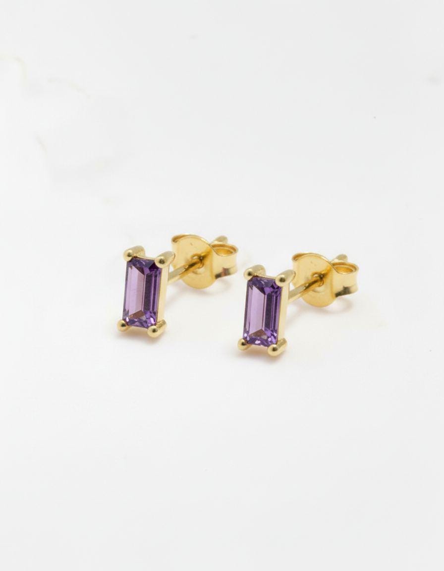 Amethyst Stud Earrings, February Birthstone Jewelry, Dainty Purple Gemstone Studs, Minimalist Birthday Gift for Her