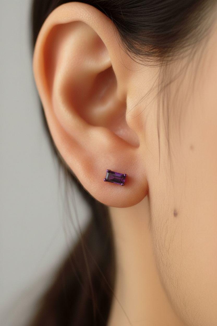 Amethyst Stud Earrings, February Birthstone Jewelry, Dainty Purple Gemstone Studs, Minimalist Birthday Gift for Her
