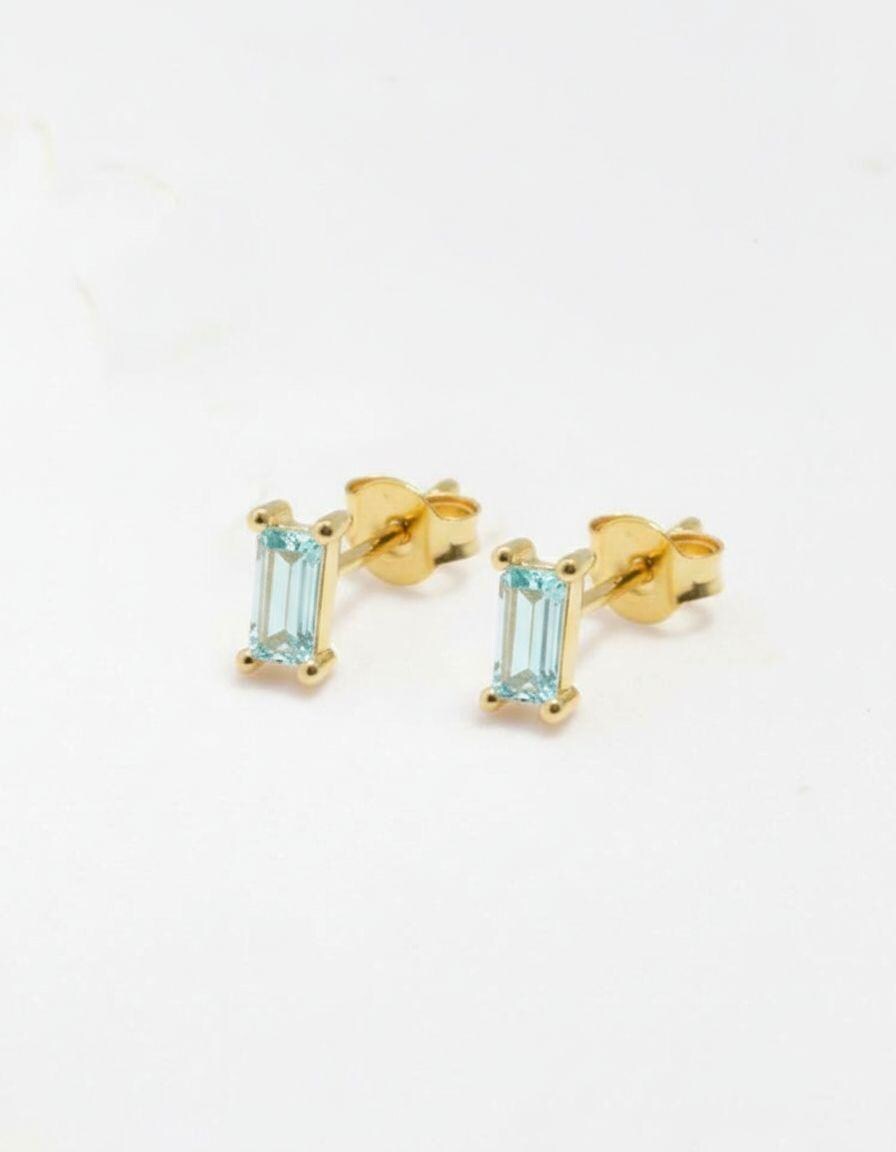 Aquamarine Stud Earrings March Birthstone Birthday Gift For Her Minimalist Light Blue Emerald Cut Jewelry