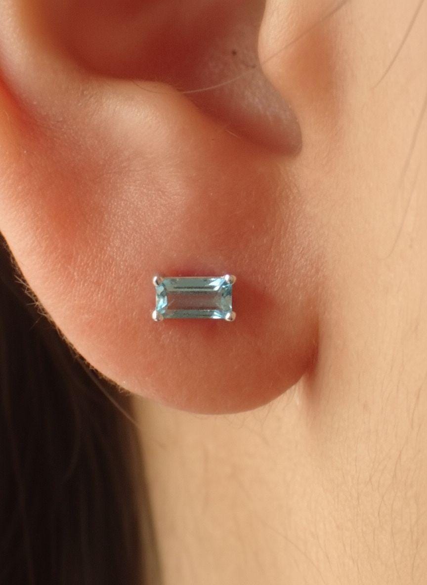 Aquamarine Stud Earrings March Birthstone Birthday Gift For Her Minimalist Light Blue Emerald Cut Jewelry