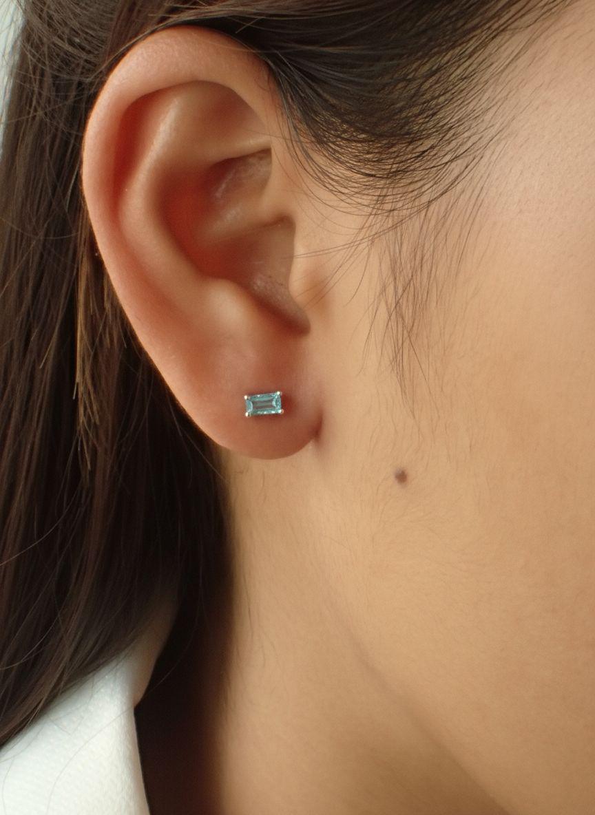 Aquamarine Stud Earrings March Birthstone Birthday Gift For Her Minimalist Light Blue Emerald Cut Jewelry