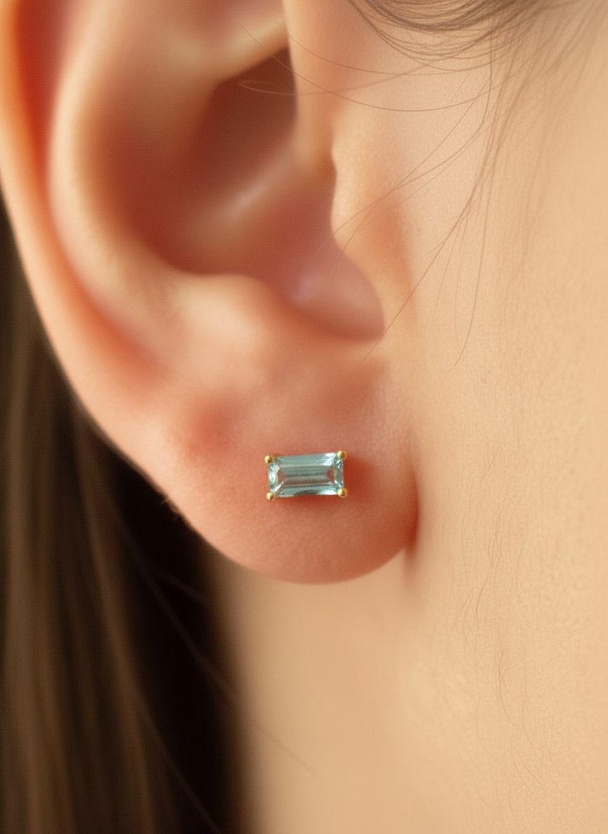 Aquamarine Stud Earrings March Birthstone Birthday Gift For Her Minimalist Light Blue Emerald Cut Jewelry