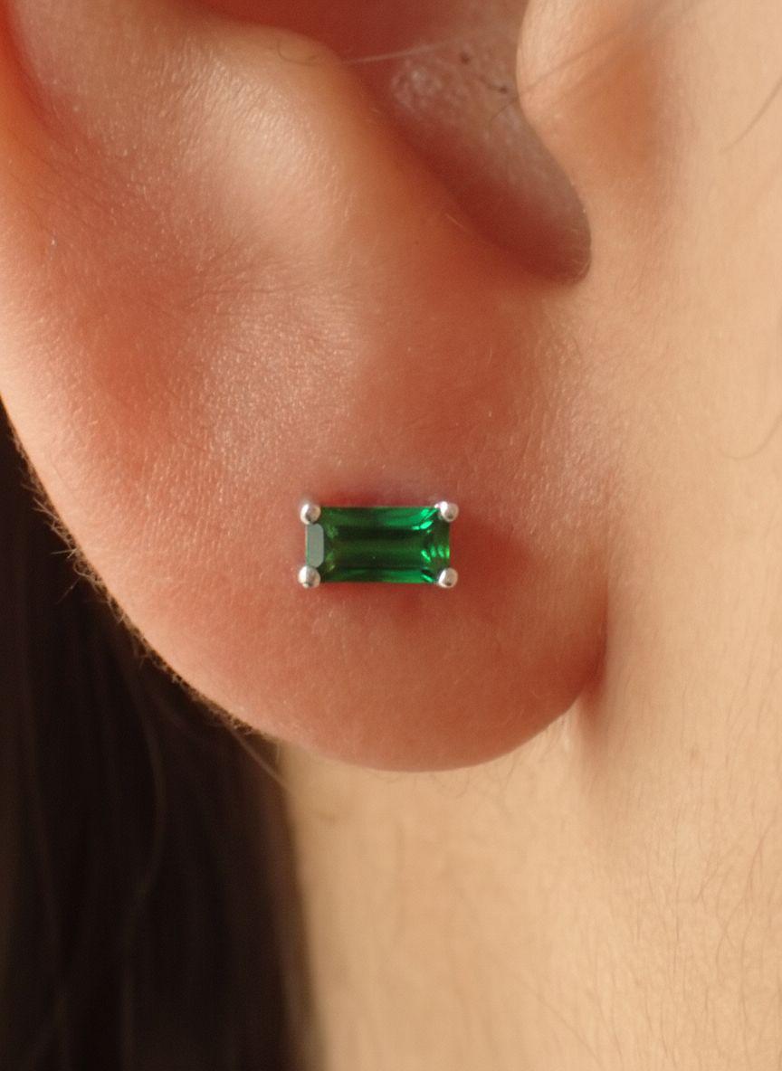 Emerald Pair Of Earrings Birthday Gift For Her Green Gemstone Studs May Birthstone Jewelry