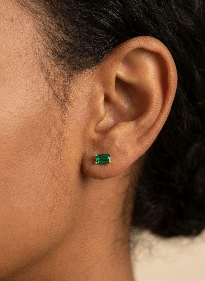 Emerald Pair Of Earrings Birthday Gift For Her Green Gemstone Studs May Birthstone Jewelry