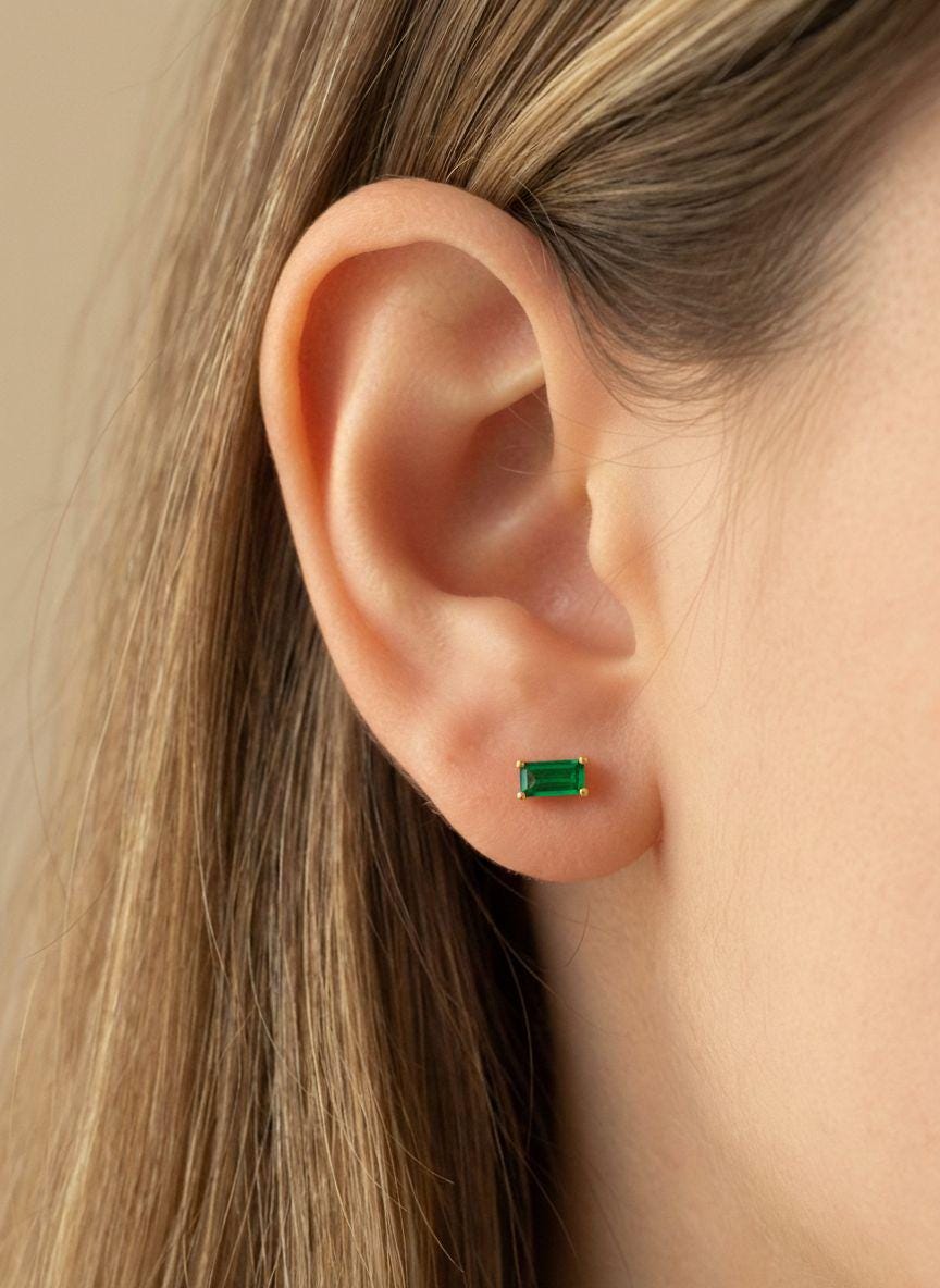 Emerald Pair Of Earrings Birthday Gift For Her Green Gemstone Studs May Birthstone Jewelry