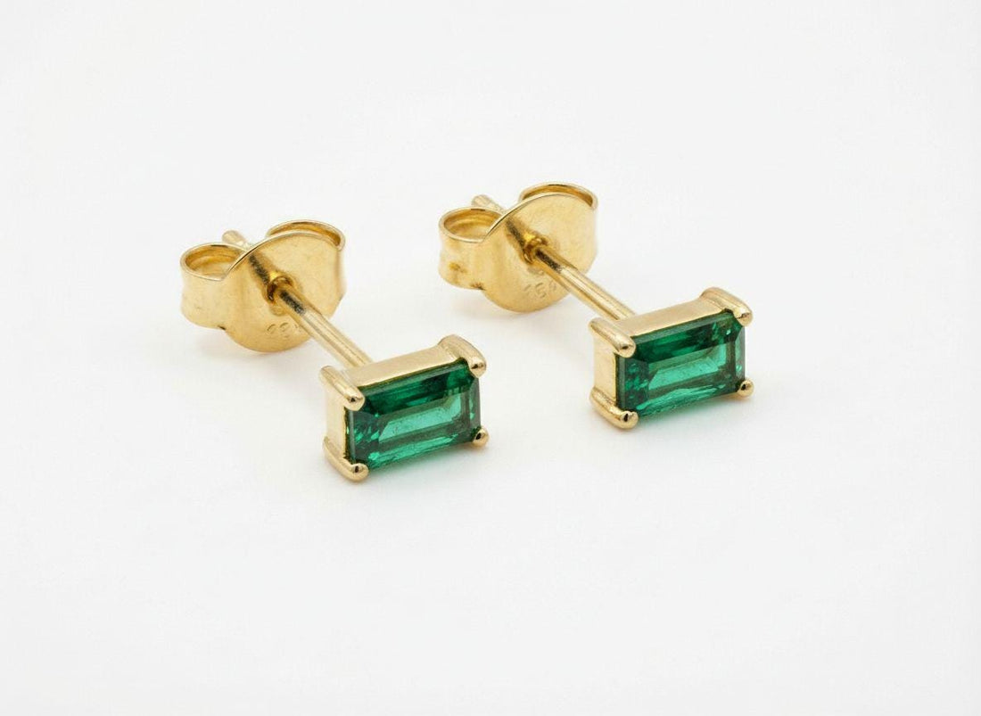 Emerald Pair Of Earrings Birthday Gift For Her Green Gemstone Studs May Birthstone Jewelry