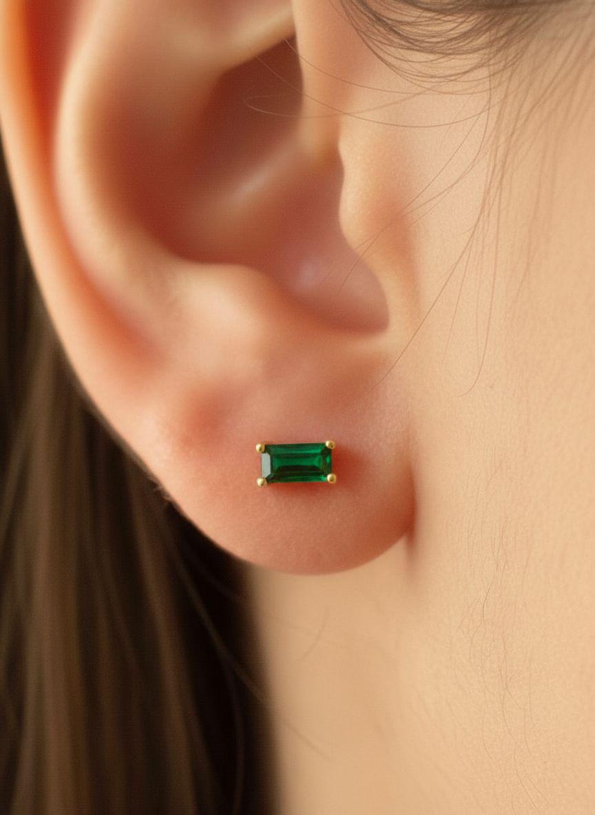 Emerald Pair Of Earrings Birthday Gift For Her Green Gemstone Studs May Birthstone Jewelry