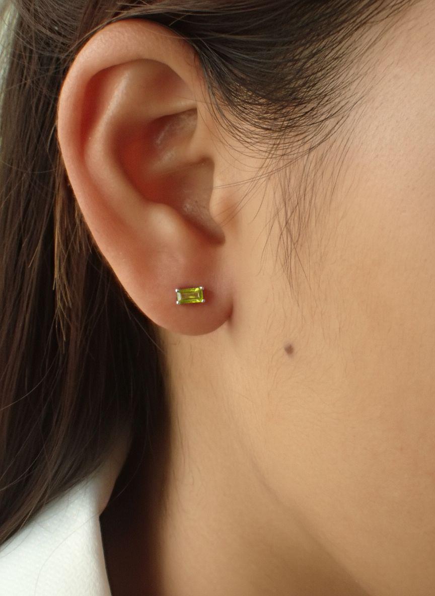 Peridot Pair Of Earrings August Birthday Gift For Her Lime Green Emerald Cut Studs