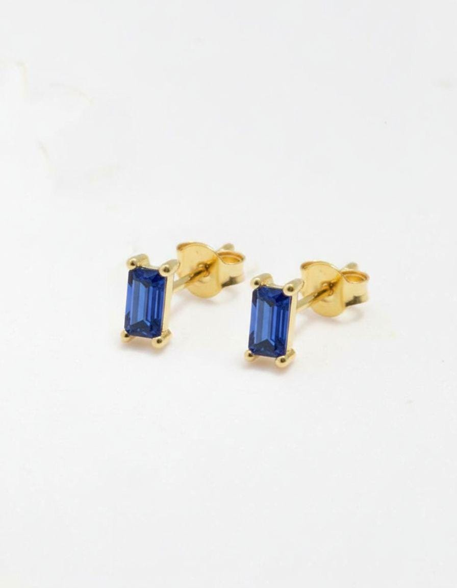 Emerald Cut Blue Sapphire Stud Earrings, September Birthstone Jewelry, Royal Blue Gemstone Studs, Birthday Gift for Her