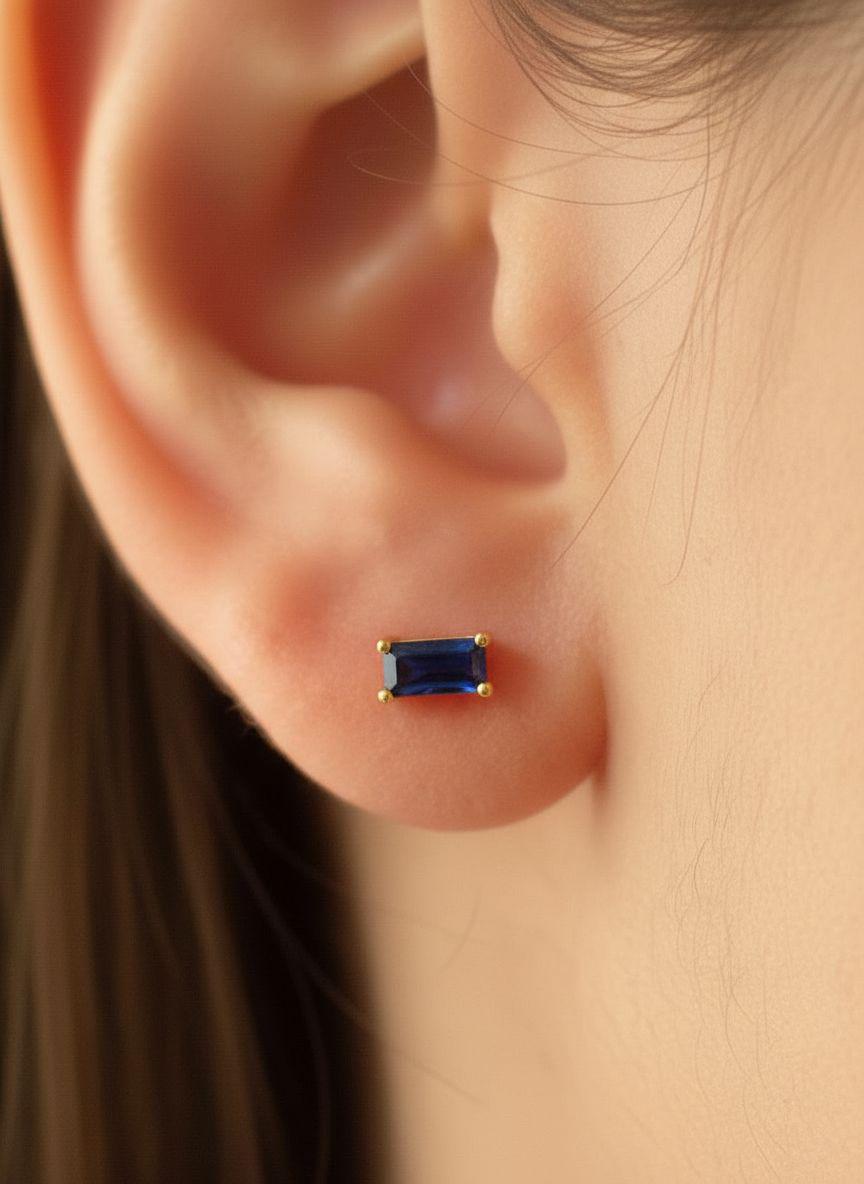 Emerald Cut Blue Sapphire Stud Earrings, September Birthstone Jewelry, Royal Blue Gemstone Studs, Birthday Gift for Her