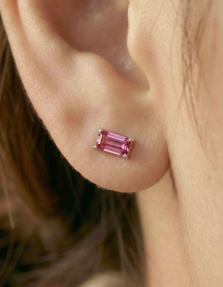 Pink Tourmaline Stud Earrings, October Birthstone Earrings, Dainty Pink Gemstone Jewelry, Minimalist Birthday Gift for Her