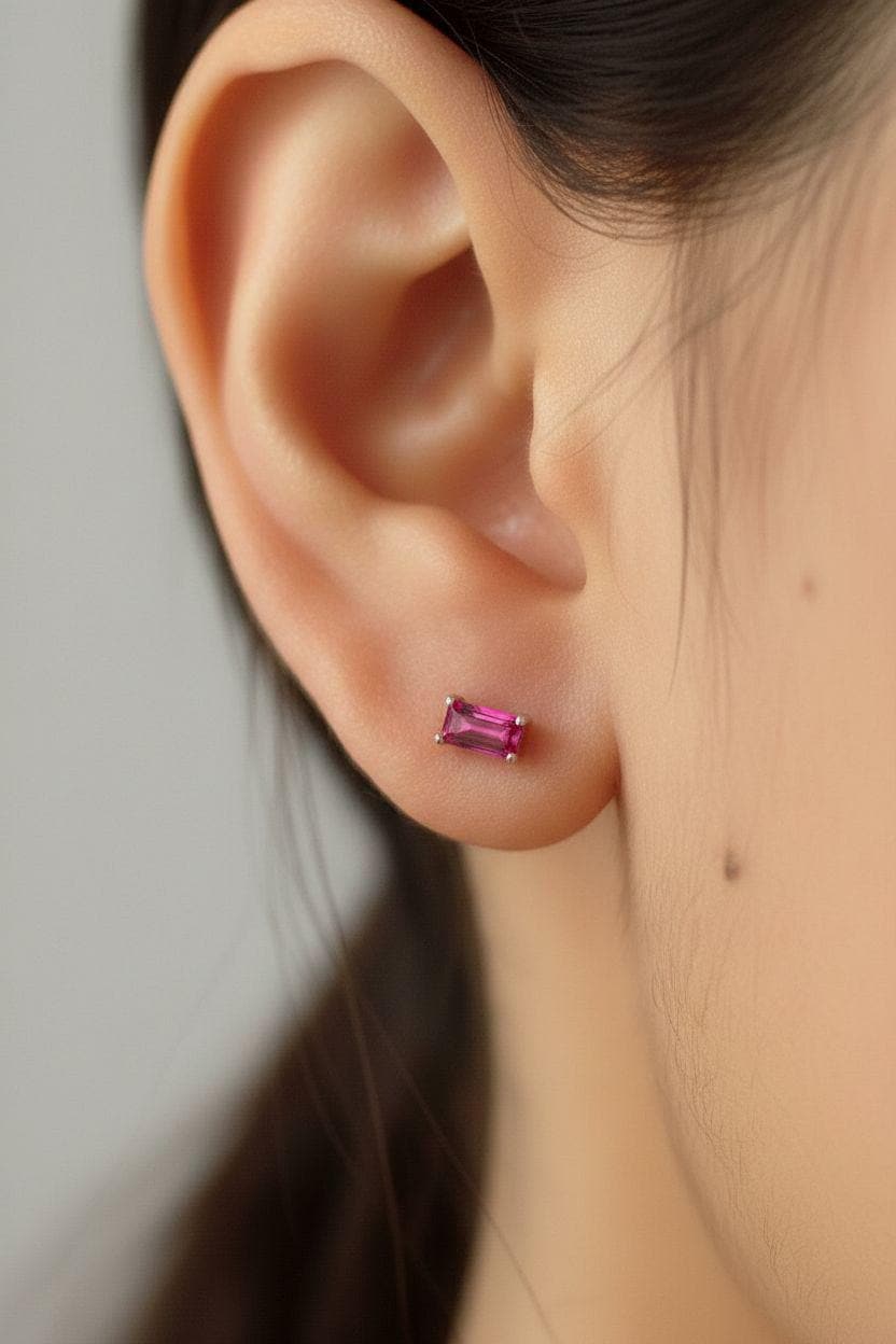 Pink Tourmaline Stud Earrings, October Birthstone Earrings, Dainty Pink Gemstone Jewelry, Minimalist Birthday Gift for Her