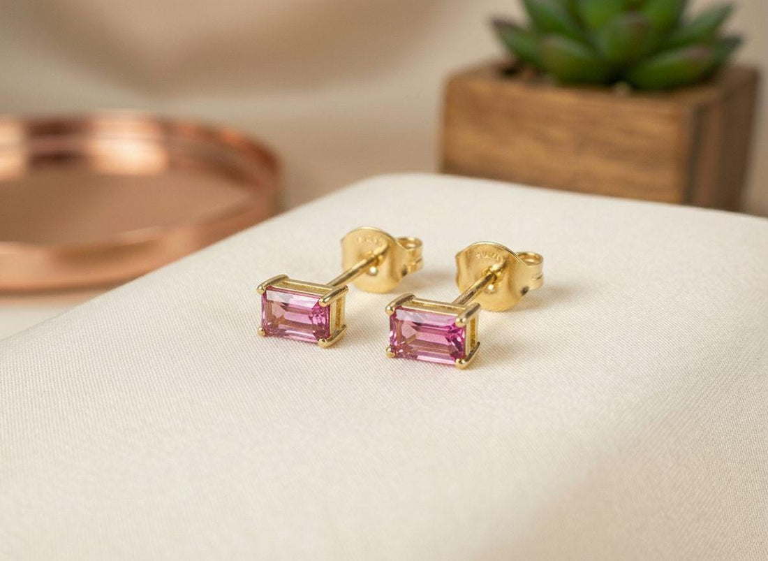 Pink Tourmaline Stud Earrings, October Birthstone Earrings, Dainty Pink Gemstone Jewelry, Minimalist Birthday Gift for Her