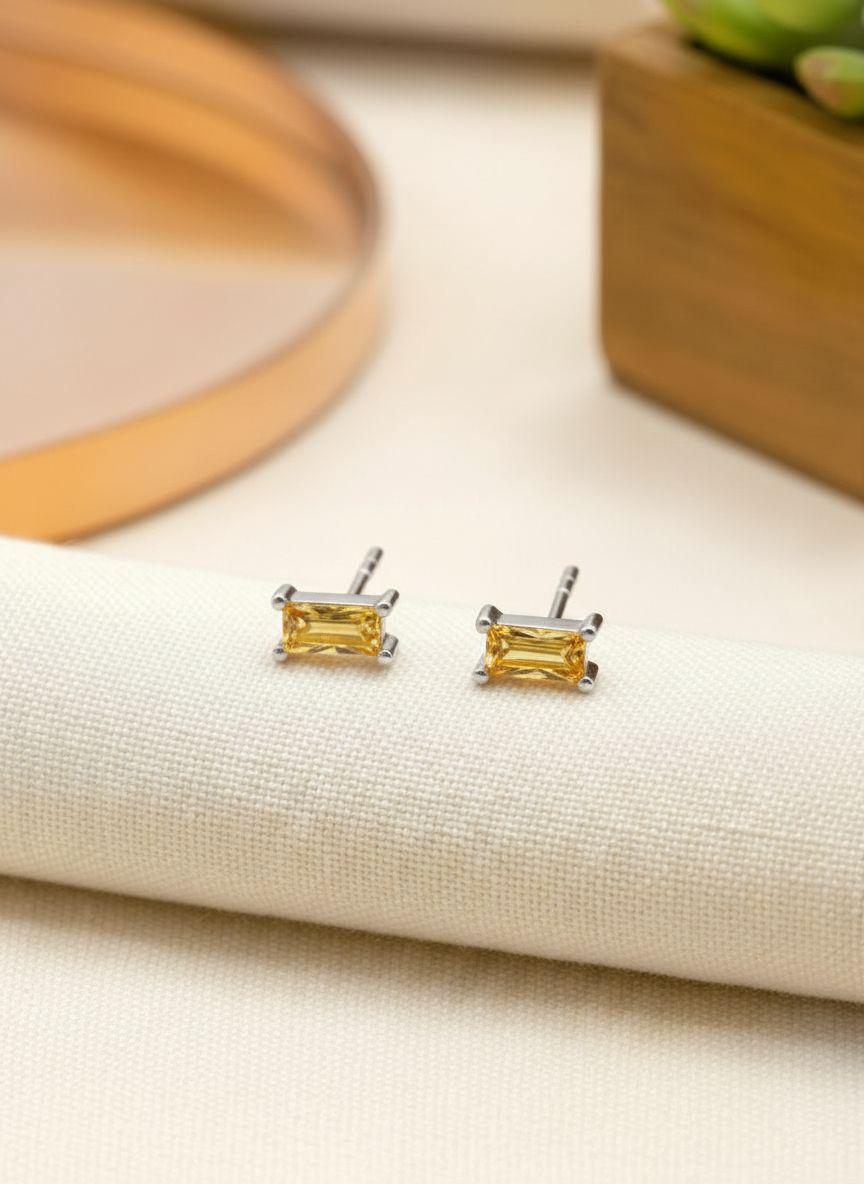 Emerald Cut Citrine Stud Earrings, November Birthstone Jewelry, Dainty Yellow Gemstone Earrings, Birthday Gift for Her