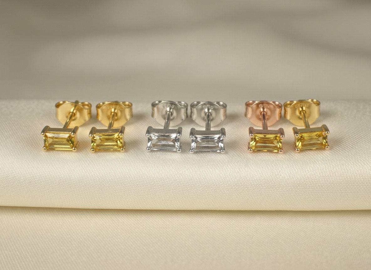 Emerald Cut Citrine Stud Earrings, November Birthstone Jewelry, Dainty Yellow Gemstone Earrings, Birthday Gift for Her